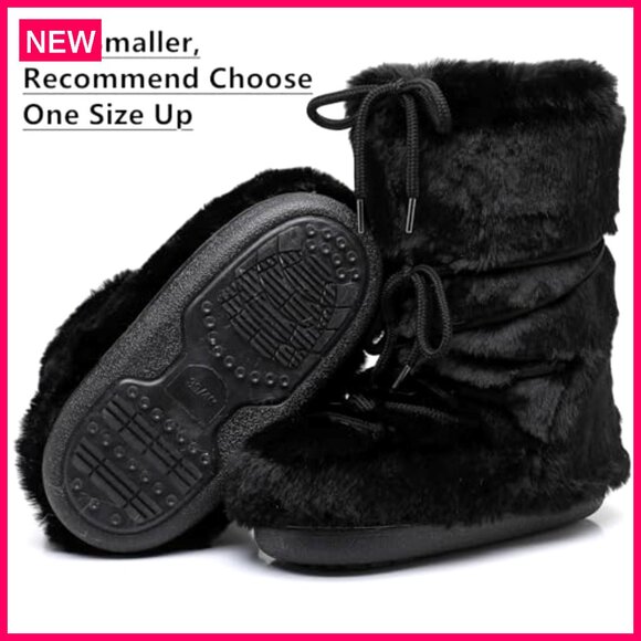 Faux Fur Lined Snow Boots, Non-Slip Lace-Up Mid-Calf Ski Boots for Women - Picture 5 of 8